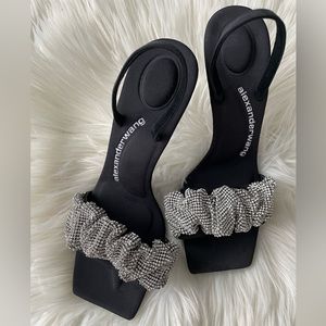 Alexander Wang Black Crystal Scrunchie Julie Heeled Sandals